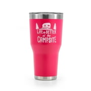 Camco Life is Better at The Campsite Stainless Steel 30 oz. Tumbler with Double Wall Insulation | Great For Hot and Cold Drinks | Coral Pink (53062)